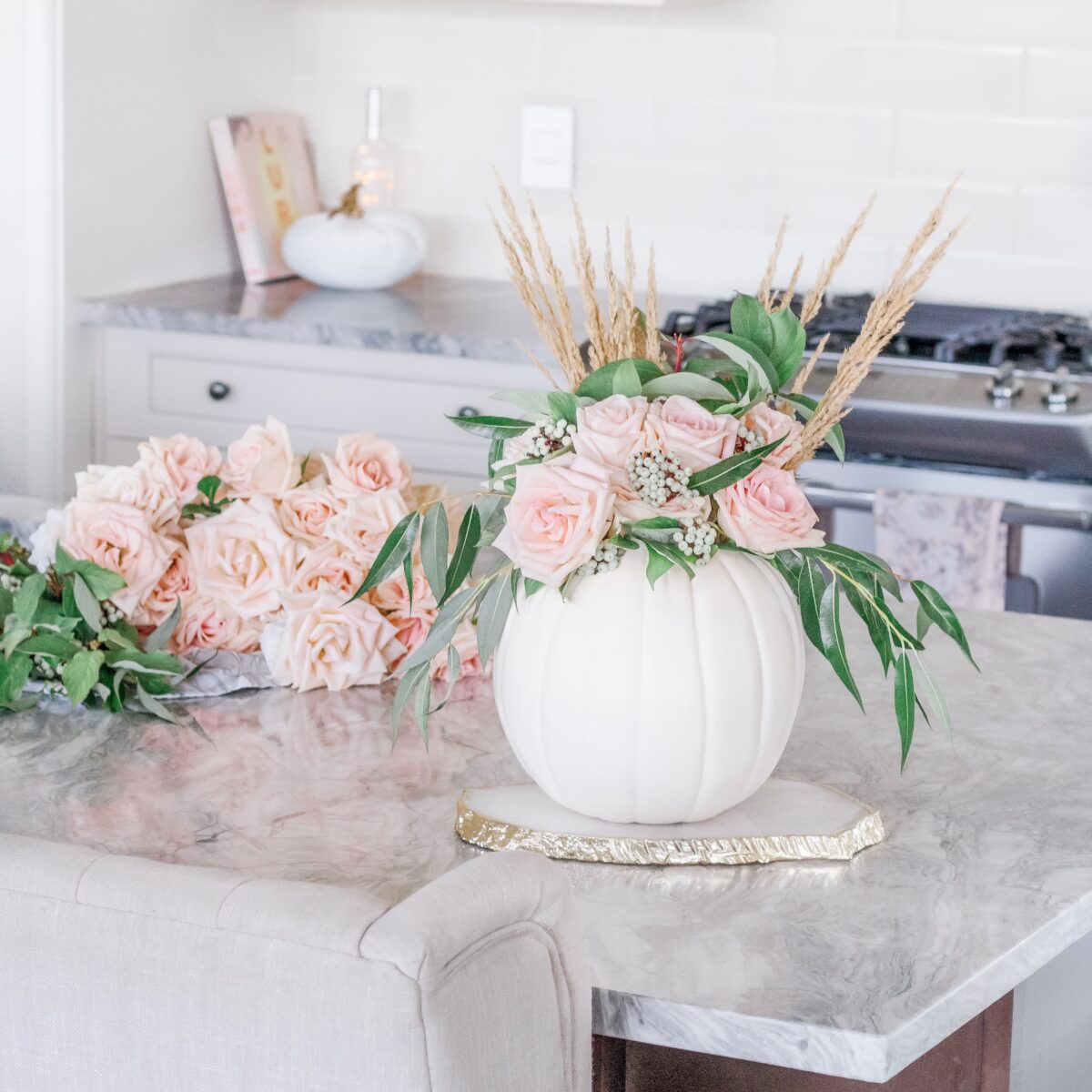 White Pumpkin Center Piece White Pumpkin And Floral Themed Baby Shower Diy Autumn Wedding Centerpiece, Elegant