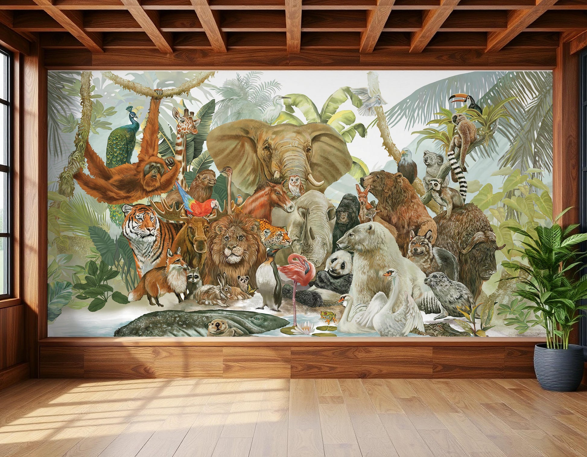 1143_DA Storybook Tropical Forest Kids Mural Wallpaper – Green and earthy
