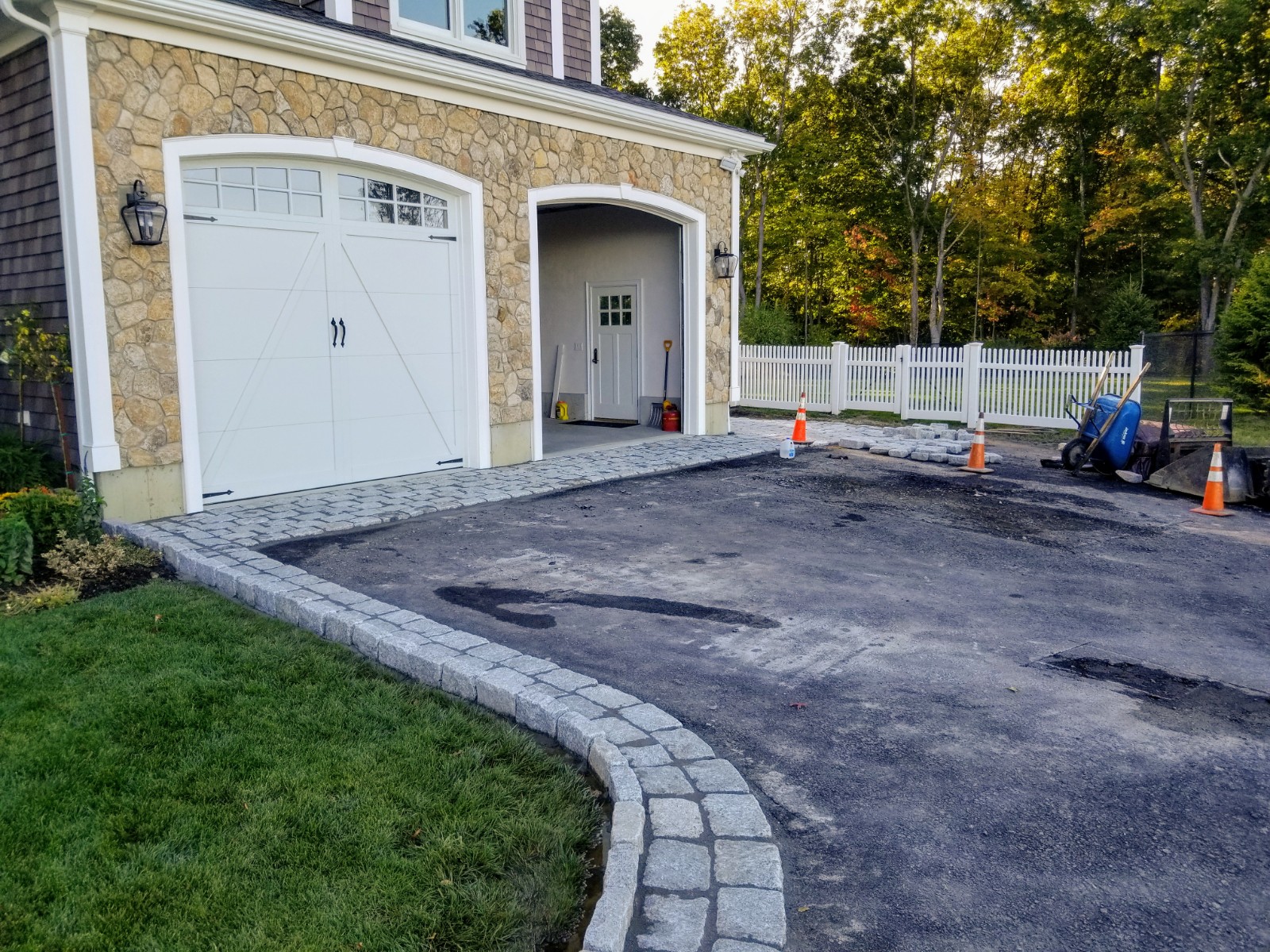 Cobblestone Driveway Aprons and Border Completed in Hudson, MA - Down East Landscape