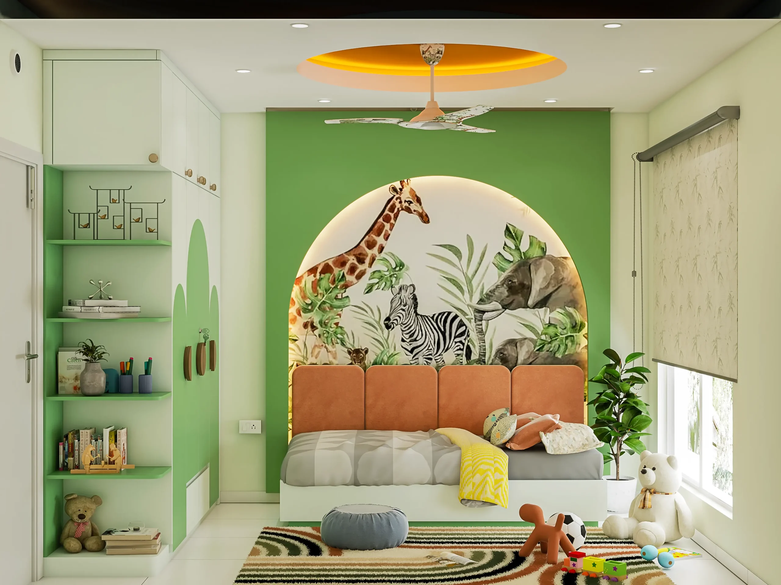 Creative Safari-Themed Kids' Bedroom Showcasing the Best Interior Design in Shivamoga by WeDezine Studio
