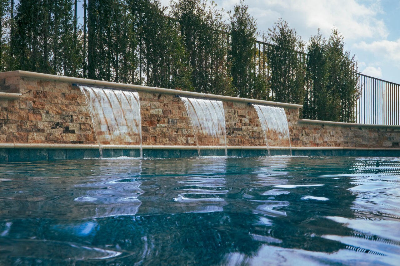 Custom Pool & Outdoor Living Space with Sheer Descent Water Features in DFW - Texas Outdoor Oasis