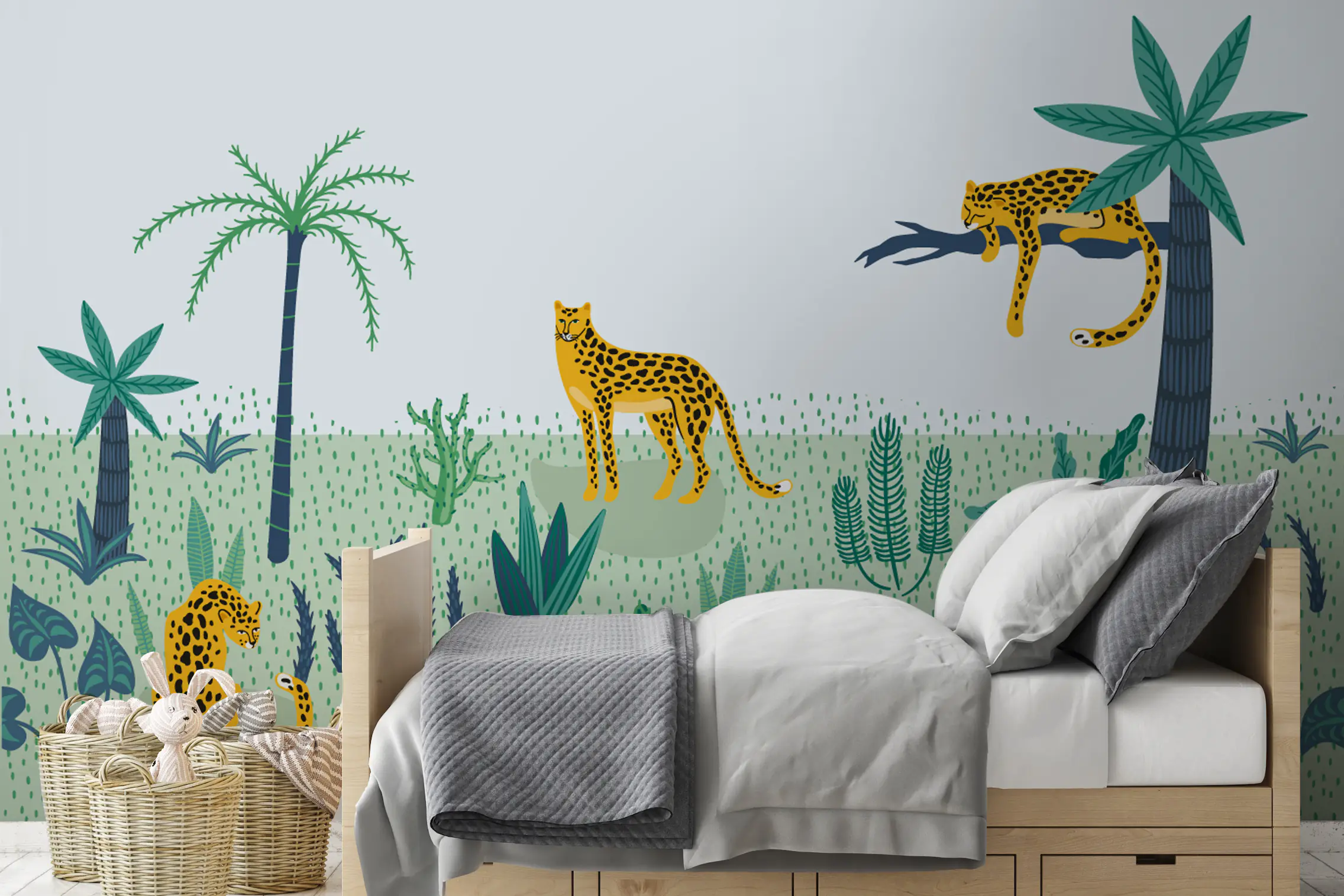 Leopards wallpaper mural for kids l Wallco