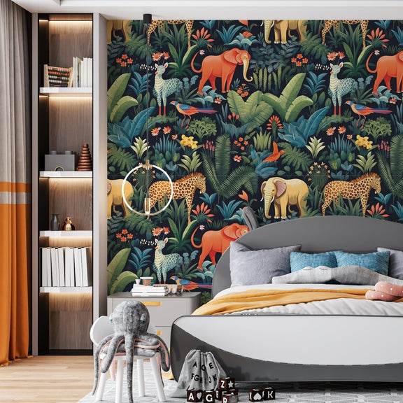 Safari animals wallpaper, kids room wallpaper peel and stick, jungle animals nursery mural - Scandi Home jungle_animals jungle_mural
