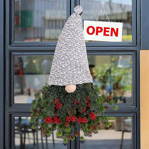 1 Piece Christmas Teardrop Door Swag Artificial Christmas Swag DIY Christmas Wreath Garland Gnome Style
