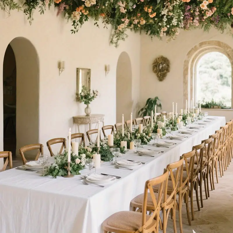 1 Tablecloth + 4 Self-* Elegant White Rectangular Table Cover - Durable, Washable * Weddings, Parties, Teen Showers, Restaurants, Buffets, Birthdays, Dinner Events - Ideal for Christmas, New Year's,