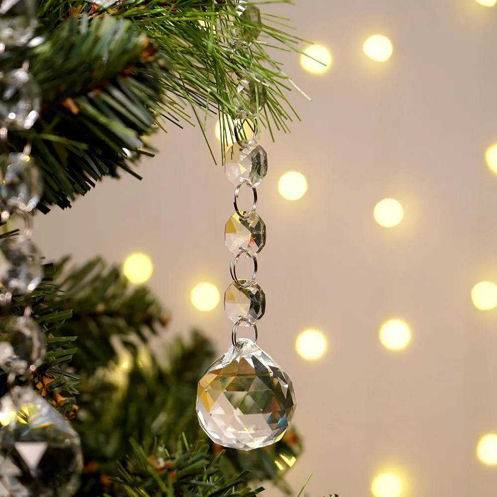 10 Strand- 10 Crystal Drop and 100 Beads Clear Chandelier Replacement Glass Christmas Ornaments