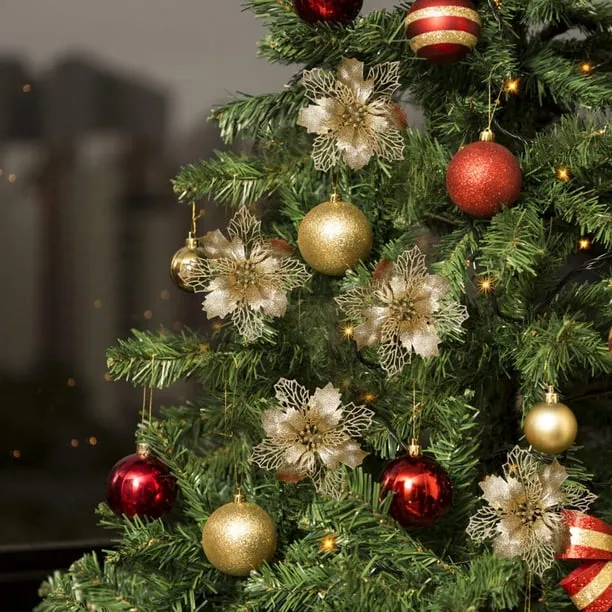 10Pcs Christmas Ornaments Christmas Tree Decoration Artificial Flowers Glitter Artificial Hollow Flower Decoration 9Cm(No clips),sapphire - Walmart.ca