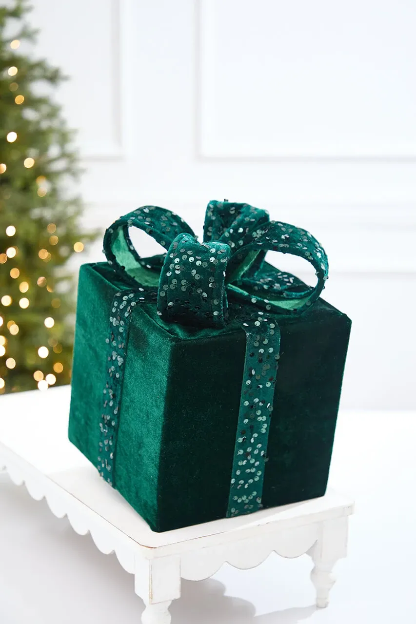 12' Green Velvet Sequin Gift Box
