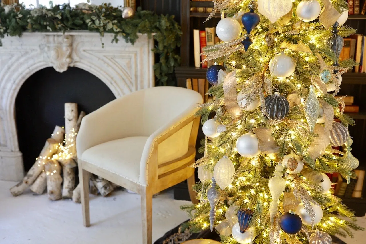 12 Trees of Christmas- Tree 7 - Metallic & blue Christmas - French Country  Cottage