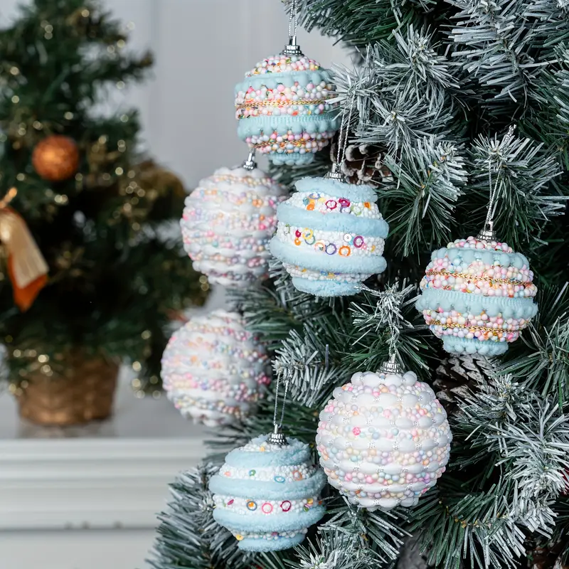 12/6pcs 6*.36inch Macaron Foam Christmas Balls, Christmas Tree Holiday Decoration, Ball-shaped Holiday Hanging Ornaments, No Electricity Required, Suitable for Holiday Parties, Weddings, Party ...