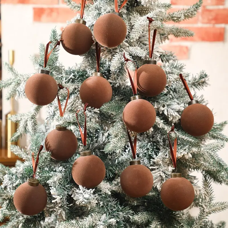 12pcs velvet flocked christmas tree ornaments 2 4 inch brown - Temu Kuwait