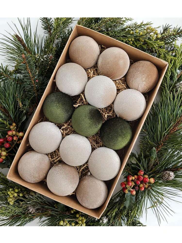 15pcs Brown Velvet Christmas Tree Ornaments - 6cm/2.36in 12pcs Shatterproof Christmas Balls For Christmas Tree Decoration - Multicolor Brown Neutral Beige, Suitable For Holiday Parties, Christmas De