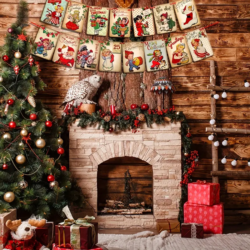 15pcs vintage merry christmas bunting banner garland - Temu