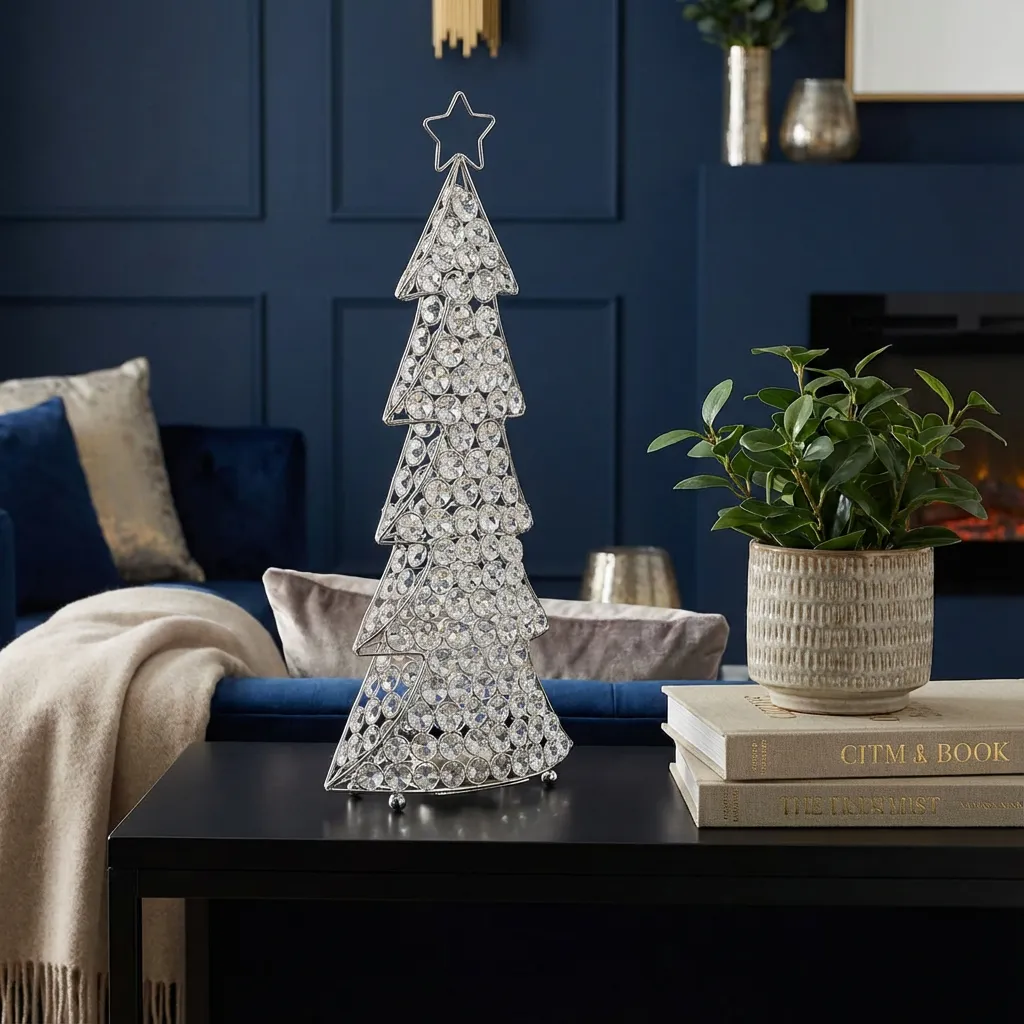 16' Glam Silver And Faux Crystals Christmas Tree Tabletop Sculpture |  HomeRoots