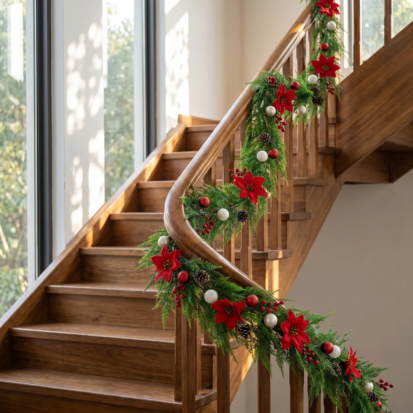 1.8 Meter Artificial Christmas Garland with Poinsettias, Baubles, Berries and Cones | 144 Branches 190cm Holiday Greenery Wreath for Fireplace, Front Door, Arch, Mantel, Entryway - Walmart.ca