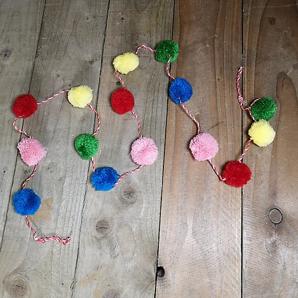 1.8m Woolly Pink Blue Green Red Yellow Christmas Tree Pom Pom Garland  Decoration