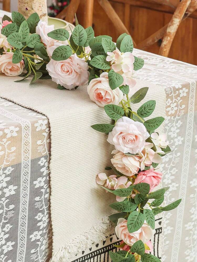 1pc 1.8m Artificial Rose Vine Garland With Green Leaves, Faux Rose Vine Hanging Decor For Room, Party, Home, Wedding, Birthday, Christmas Wall Arch Decoration, Spring Red Flowers | SHEIN USA