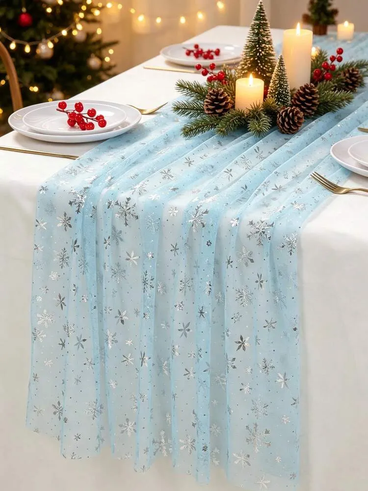 1pc Christmas Blue Snowflake Mesh Gauze Table Runner, 75cm*180cm  Tablecloth, Table Cover, Merry Christmas, Christmas Decor, Xmas Decor,  Christmas Decor, Christmas Table Decor, Dining Table Decor, ..