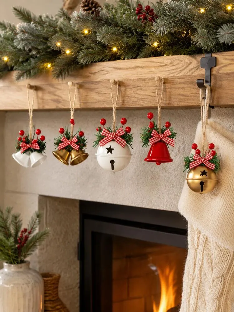 1pc Christmas Hanging Bell Ornament, Metal Bell With Velvet Bow, Pine Cone  And Berry Decor, Unisex, Suitable For Christmas Tree, Door, Window,  Fireplace Mantel Decoration, Holiday Party, Farmhouse S