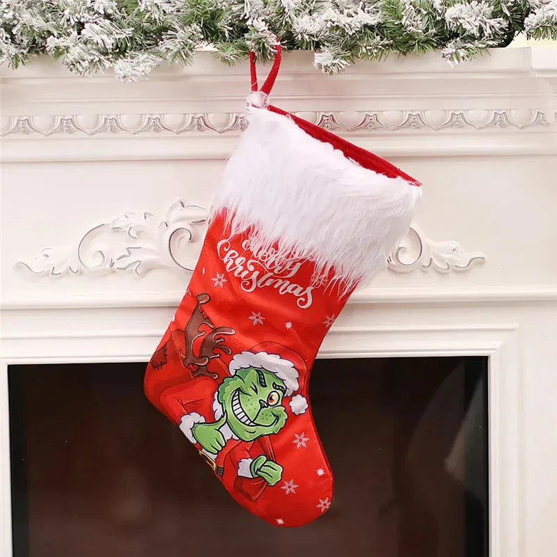 1PC Grinch Christmas Stockings 18' Big Xmas Stockings for Stairs Fireplace Hanging Xmas Home Decoration Christmas Tree Decor | Preppy Kids Trinidad