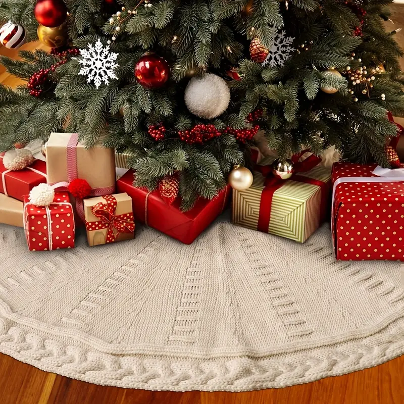 1pc knitted christmas tree skirt woven cable knit thick - Temu Cyprus