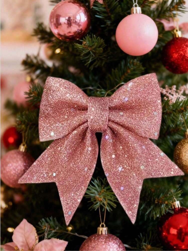 1pc Large Pink Flashing Ribbon Bow Ties, Red Bows - Christmas Wreath Bows,  Christmas Flashing Bow Wreaths,