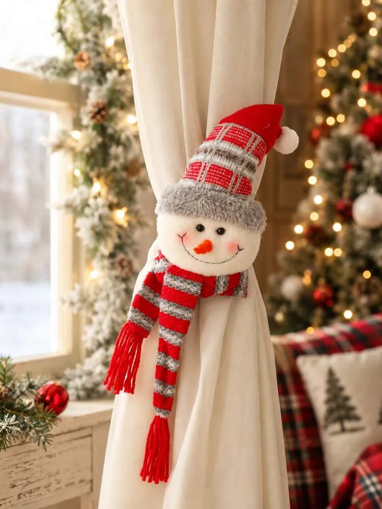 1pc Plaid Top Hat Snowman Christmas Curtain Tieback, Christmas Curtain  Buckle, Orange Carrot Nose, Striped Scarf, Pom Pom Decor, Winter Holiday  Farmhouse Style, Living Room Bedroom Fireplace Indoor 