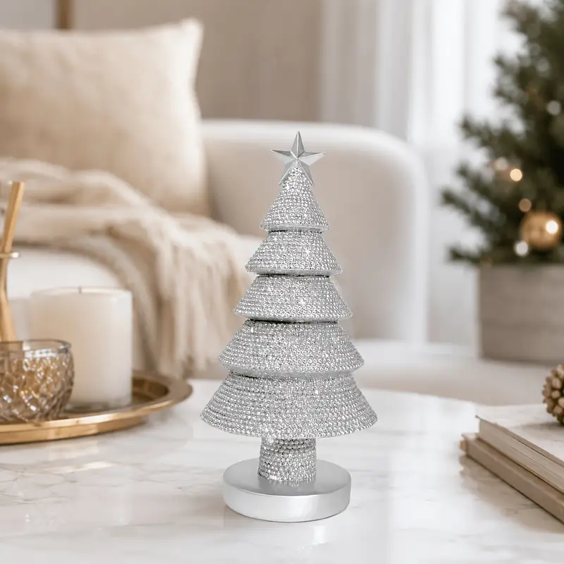 1pc Shiny silvery Beaded Christmas Tree Statue, Desktop Decoration for  Living Room, Bedroom And Office, Desktop Decoration for Christmas Party,  Christmas Gift
