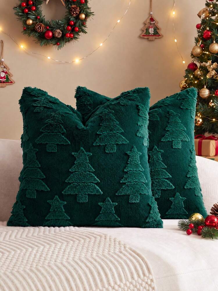 1pc/2pcs Green Christmas Tree Embossed Decorative Pillow Cover (Pillow  Insert Not Included), Reversible Dutch Linen Fabric, Square Cushion Cover,  Holiday Home Decor Pillow, Soft Velvet Fabric, Moder