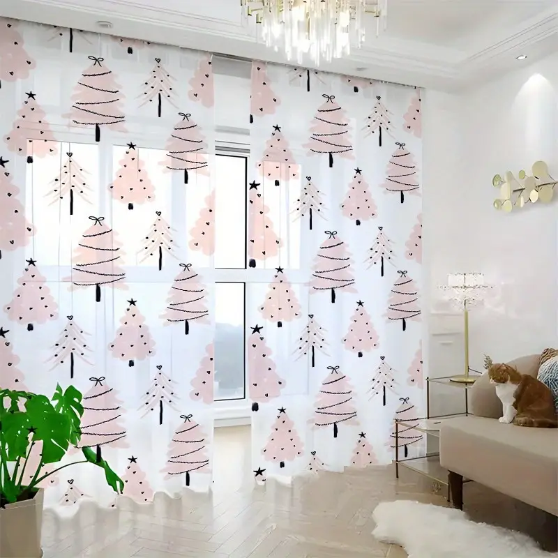 2 pack pink christmas tree curtains minimalist holiday - Temu Mauritius