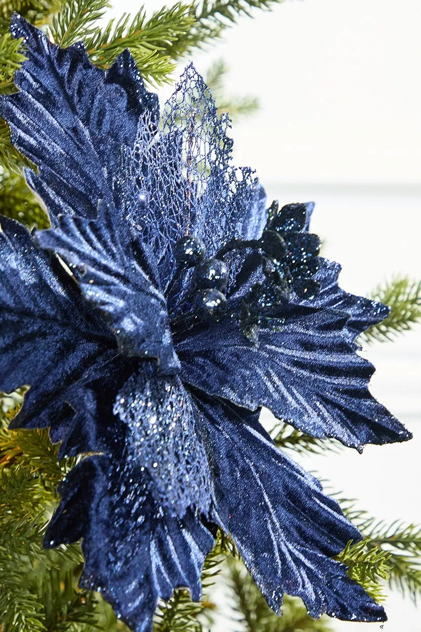 20' x 12' Velvet Glitter Poinsettia - Navy