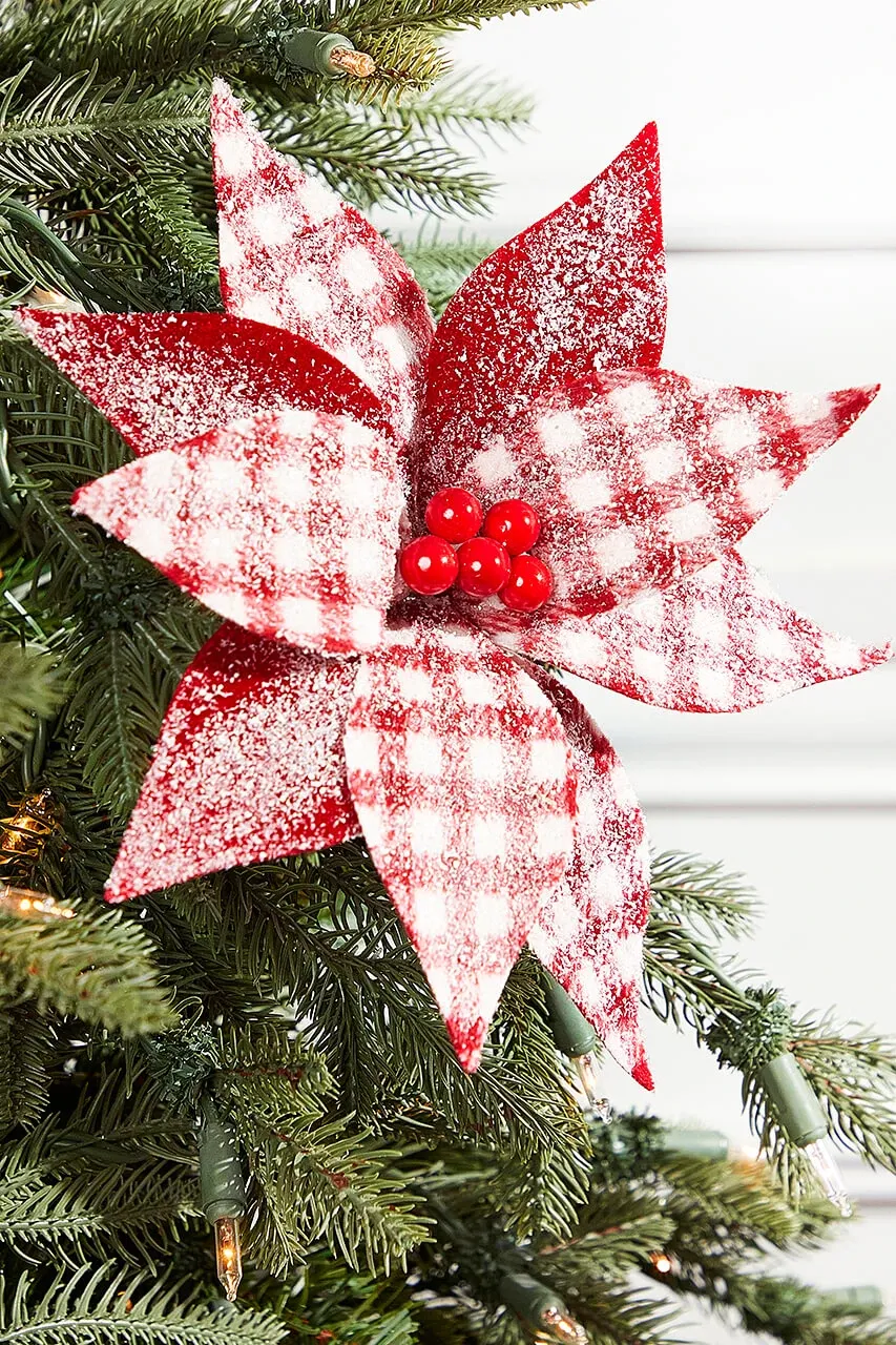 21” Red and White Poinsettia Stem with Red Berries - Cranberry Christmas  Flowers - Cardinal Christmas Flowers - Peppermint & Gingerbread Christmas  Flowers