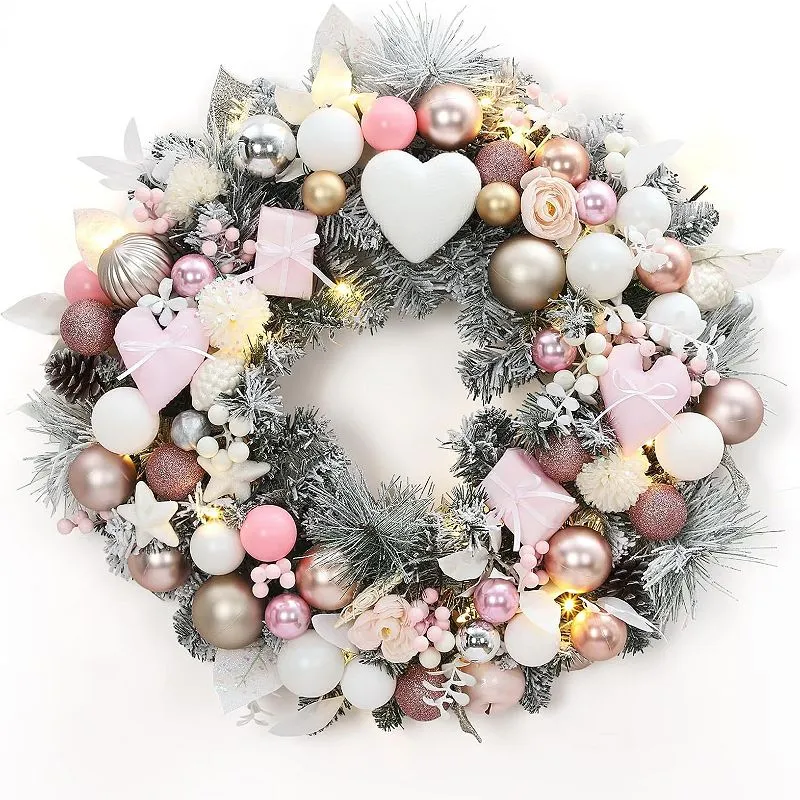 24' Christmas Wreath with Light,Pink Holiday Wreath for Front Door  Decorations,Christmas Decorations