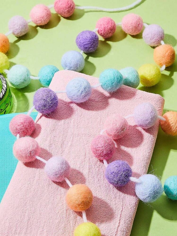 2pcs Macaron Knitted Felt Ball Garland, Colorful Pom Pom Garland, 78.74  Inches Long - Suitable For Birthday, Wedding, New Year, Thanksgiving,  Christmas, Christmas Tree, Wall Decoration, Also For Hom
