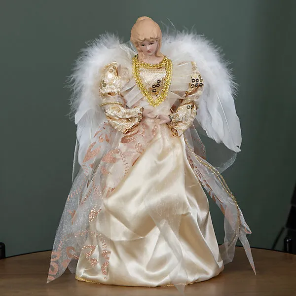 30cm Angel Christmas Tree Topper with Feather Wings in Gold