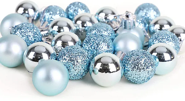 30mm/12Pcs Christmas Baubles Shatterproof Light Blue,Tree Decorations