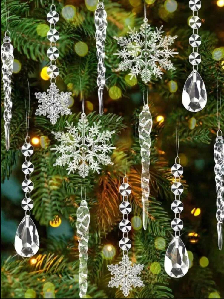 30pcs/18pcs/12pcs Clear Crystal Pendant Christmas Tree Decorations With  Rope, 9pcs Acrylic Snowflake & Star Icicle Hanging Decorations, 3pcs  Hexagon Snowflake Garland Christmas New Year Party ...