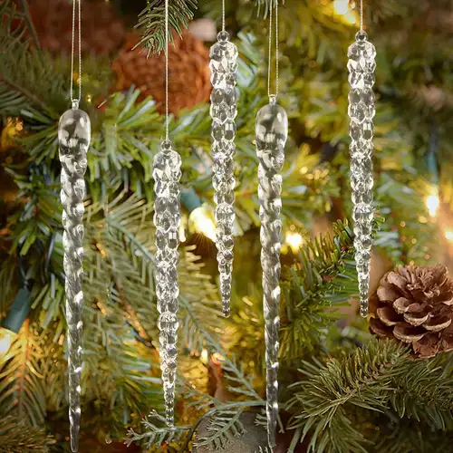 36pcs acrylic icicle ornaments, pink christmas decor, rustic tree topper hanging, elegant & aesthetic, battery-free, for home & kitchen holiday decor | | Temu