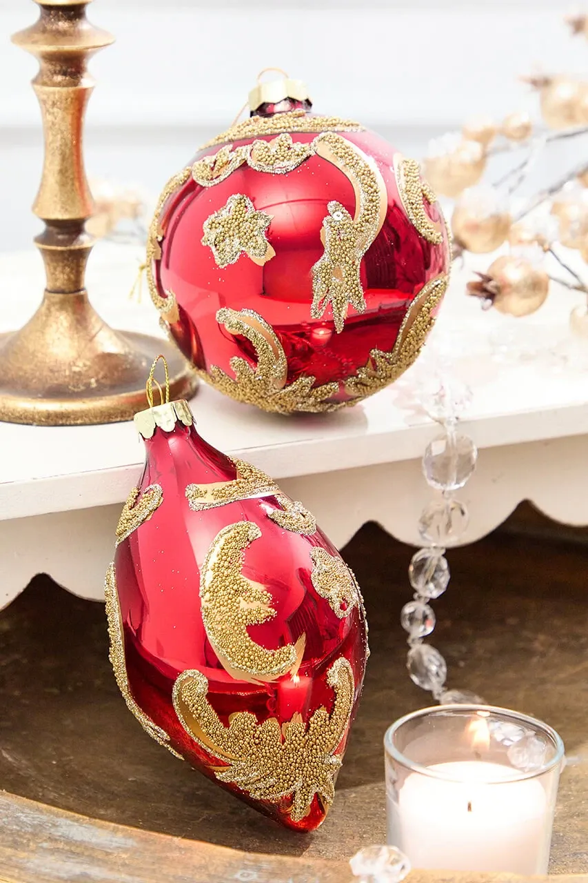 4' - 6' Red & Gold Beaded Scroll Glass Ornament