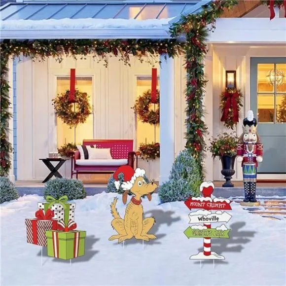 4 Pcs Christmas Yard Signs Stakes‎ Outdoor Decorations Large Decorations  Signs