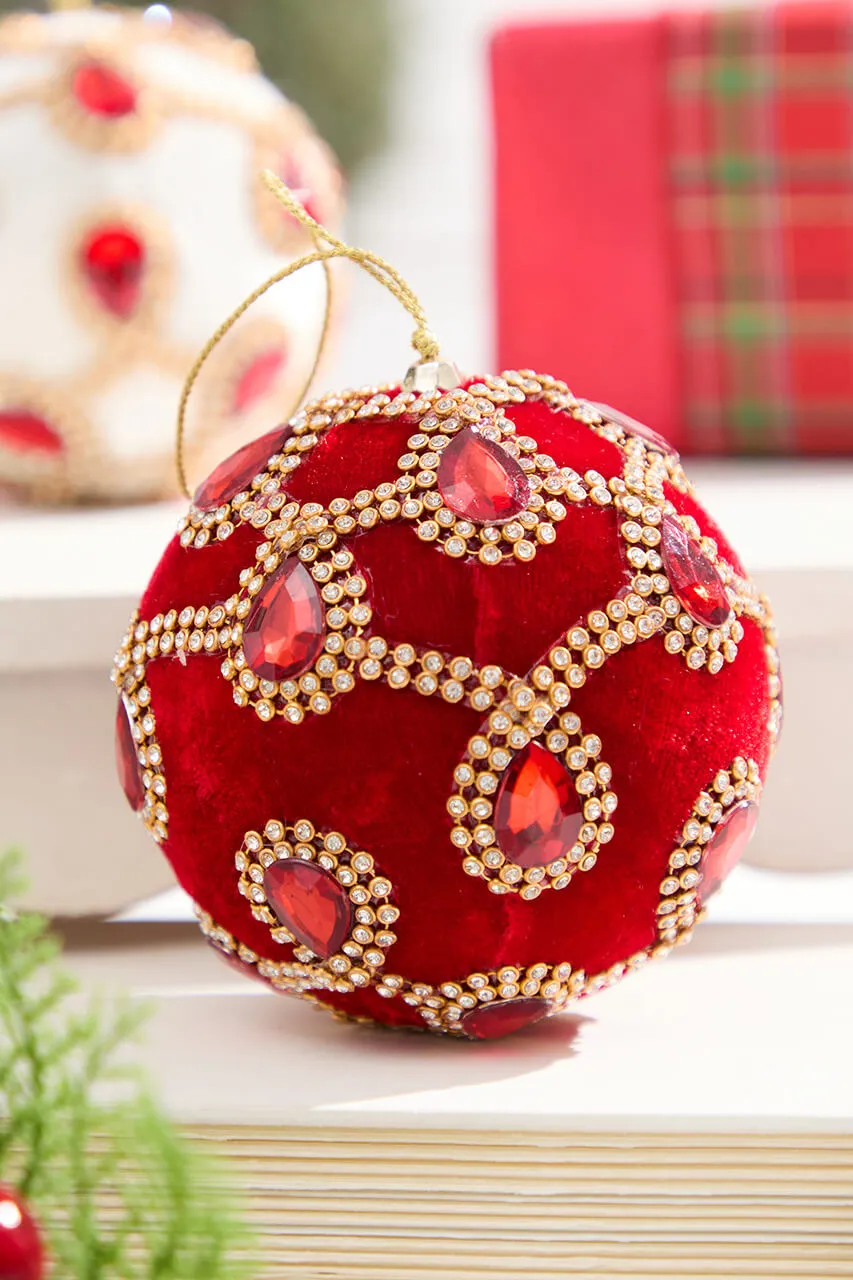 4' Red Velvet with Jewel & Rhinestone Ball Ornament