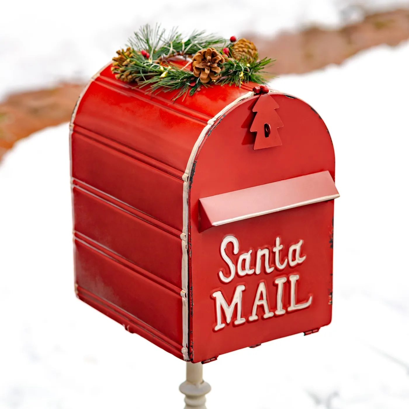 42' Tall Standing 'Santa's Mail' Christmas Mailbox with LED Wreath in  Antique Red