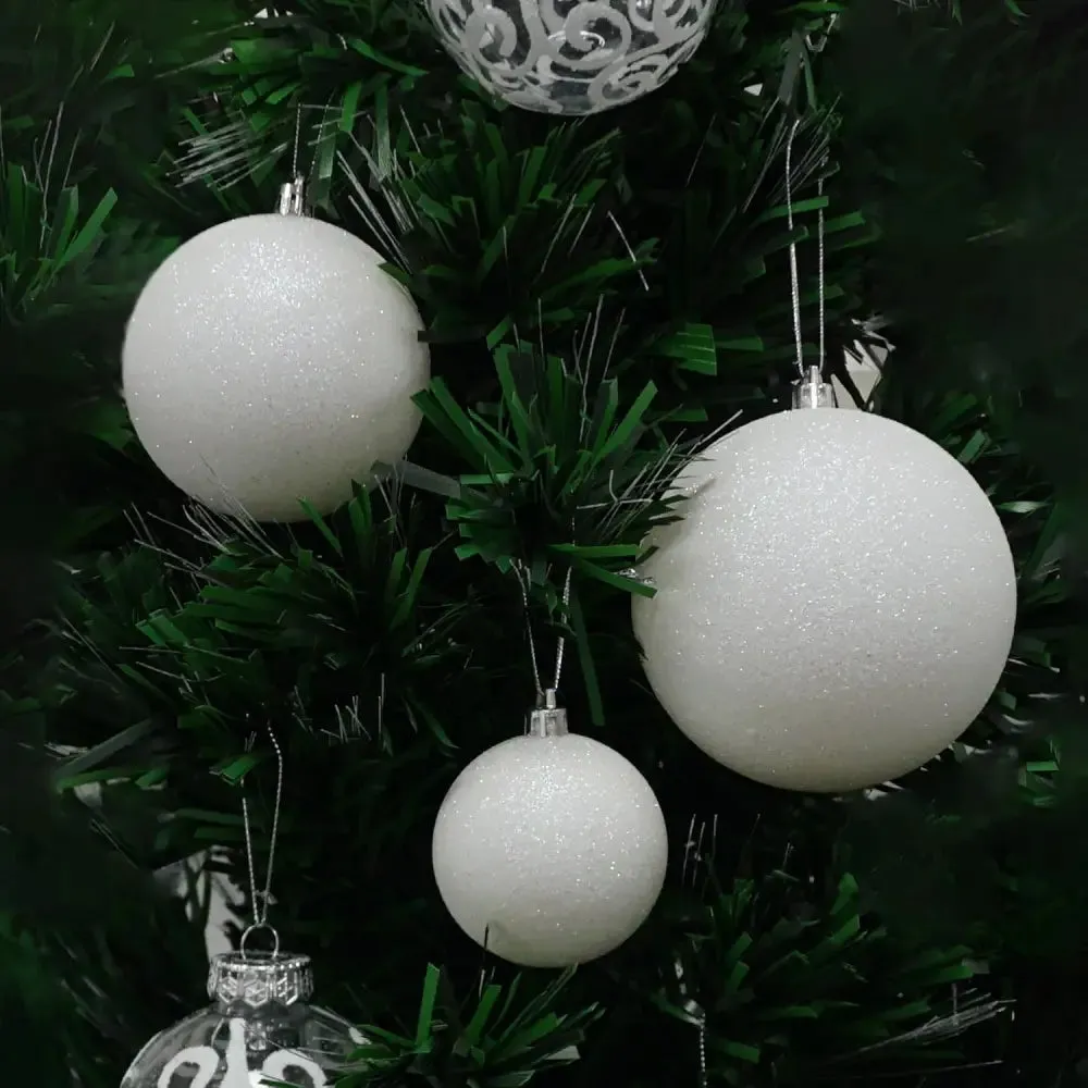4E's Novelty 18 Pack White Snowball Christmas Ornaments, 2.36 Inch 60mm Sparkly Shatterproof Tree Decor