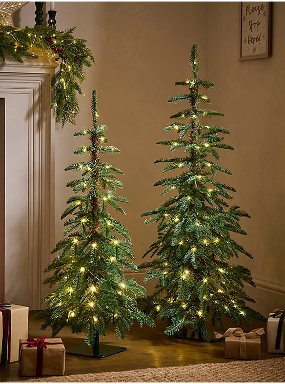 4ft & 3ft Green Pre-Lit Slim Christmas Trees - Set of 2 | Christmas | George at ASDA