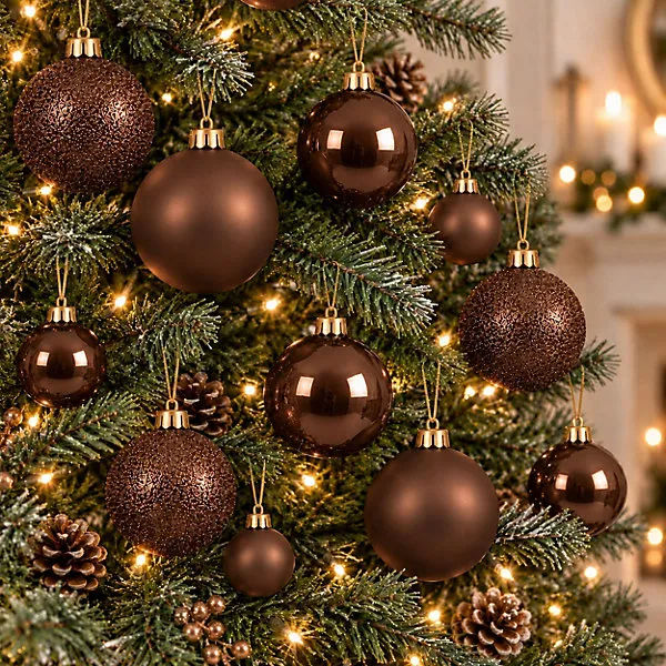 60 Espresso Brown Baubles Shatterproof Christmas Tree Hanging Decoration