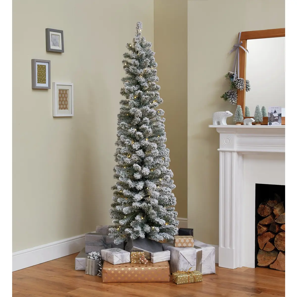 6Ft Pre-Lit Snowy Artificial Slim Christmas Tree | Barnardo's Online Charity Shop