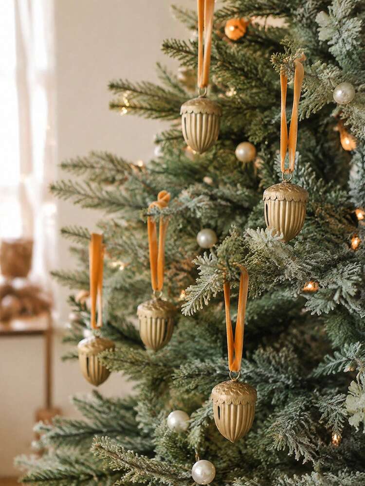6pcs Vintage Gold Christmas Bell Ornaments Matte Brass Metal Bells With  Caramel Velvet Ribbon Rustic Farmhouse Aesthetic Hanging Pendants For  Christmas Tree Holiday Home Room Decor | SHEIN