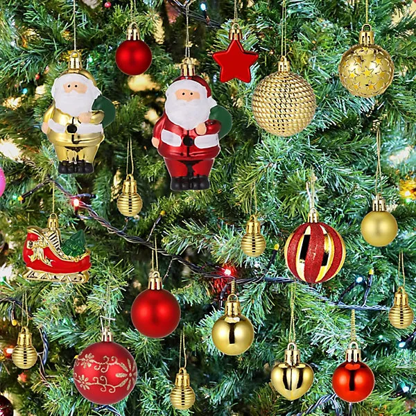 72Pcs Gold and Red Christmas Baubles, Shatterproof Tree Decorations Set, Ball Ornaments for Festival Party Holiday