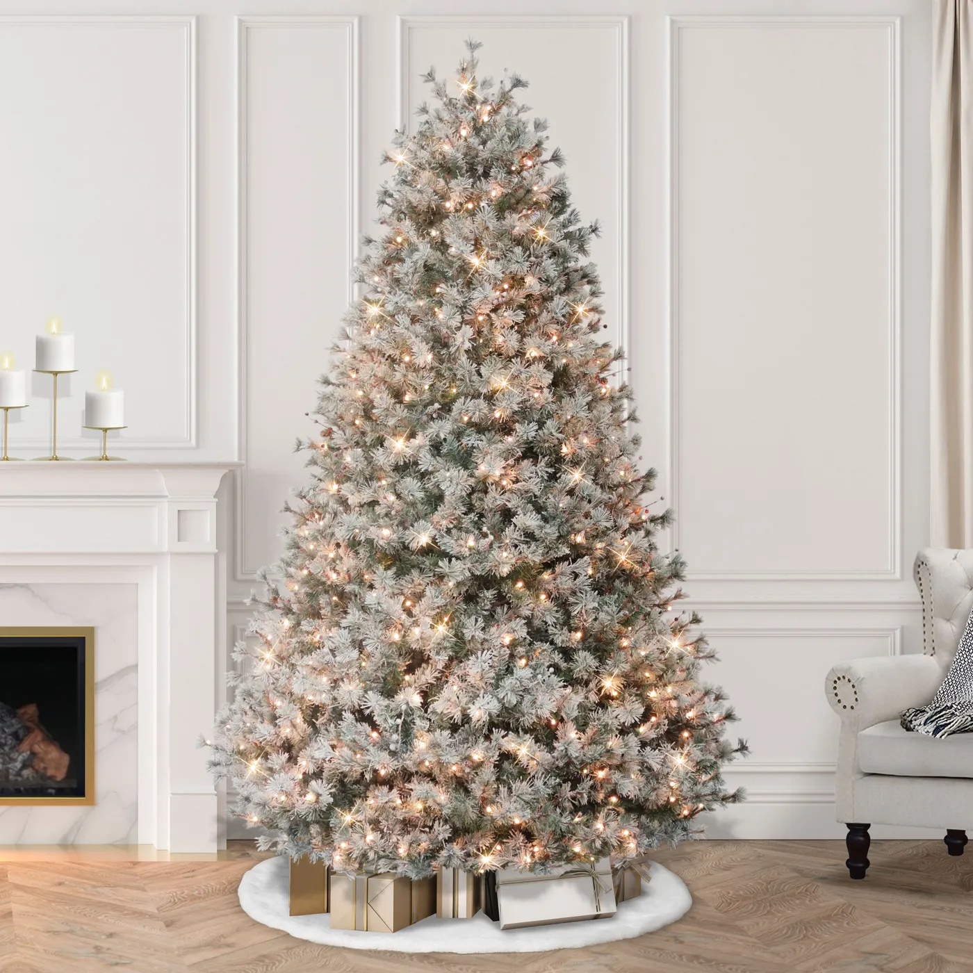 7.5 ft Pre-Lit Flocked Idaho Spruce | Puleo Christmas Trees – puleointl