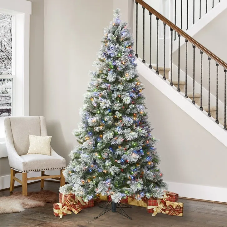 7.5 ft Pre-Lit Glittery Flocked EZ Connect Artificial Christmas Tree, 600  Color-Changing SureBright LED Lights | Costco